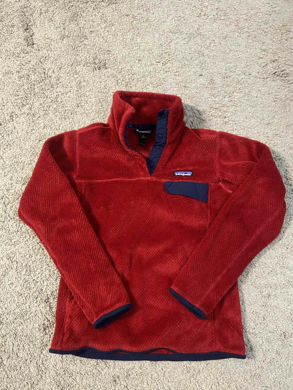 Patagonia Sweater Womens XS Red Navy Re-Tool Snap-T Fleece Pullover High Pile
